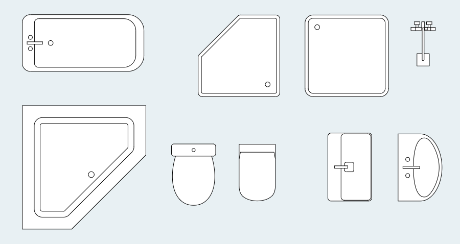 different bathrooms icons used in professional floor plan design